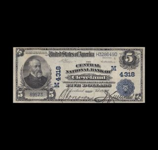 Rare 1902 $5 National Currency Cleveland,  Oh Very Fine