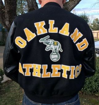 Vintage Oakland A’s Athletics Lettermans Jacket Rare All Black & Made Usa