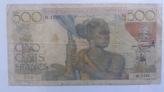Billet Banknote Bill 500 Francs Banque Afrique Occidentale 1951 Rare.
