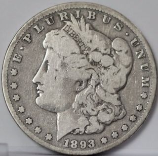 1893 - Cc Morgan Silver Dollar.  Better Date,  Very Rare,  Only 677,  000 Were Minted