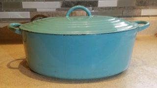 RARE Vintage Le Creuset Cast Iron 8 - Qt Oval Dutch Oven,  Blue 2