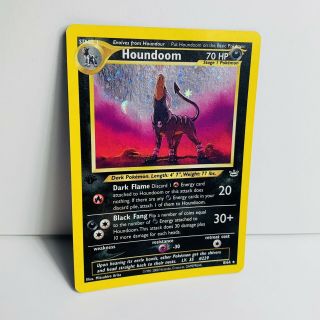 1st Edition Houndoom 8/64 Holo Neo Revelation Pokemon Card Wotc Small Crease