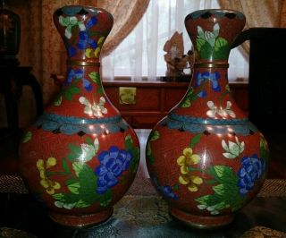 Very Rare Antique Chinese Matched Set Garlic Head Cloisonne Vases 1910 1930 Pair