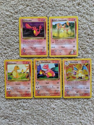 Charmander,  Charmeleon,  Charizard Holo Pokémon Card Set Of 5,  Htf Rare