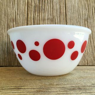 Rare Vintage Hazel Atlas Platonite Milk Glass Red Polka Dot Mixing Bowl 8 "