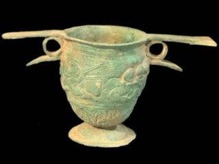 Rare Ancient Roman Bronze Period Drinking Vessel With Pictorial Scene 200 - 400