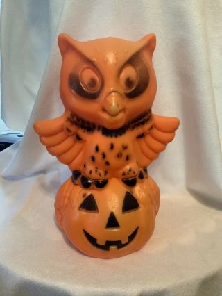 Vintage Rare Owl On A Pumpkin Halloween Blow Mold Light Up Jack - O - Lantern
