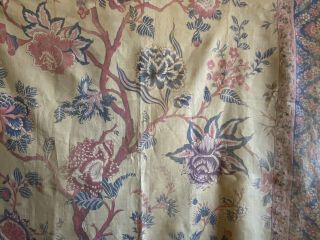 Rare 19th Century French Printed Linen Exotic Floral Fabric