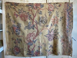 Rare 19th Century French Printed Linen Exotic Floral Fabric 2