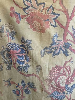 Rare 19th Century French Printed Linen Exotic Floral Fabric 3