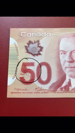 Rare Error Banknote: 2012 Bank Of Canada $50 Banknote