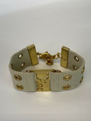 Rare Vtg Christian Dior By John Galliano Beige & Gold Logo Eyelet Bracelet
