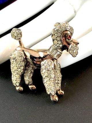 Rare 1940’s Crown Trifari Gold - Tone Rhinestone Art Deco Poodle Collar Dog Brooch