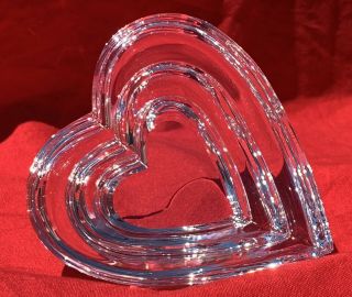 Rare Steuben Triple Heart Crystal Glass Paperweight,  Marked 3 1/4 " Across