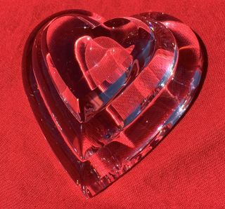 Rare Steuben Triple Heart Crystal Glass Paperweight,  marked 3 1/4 
