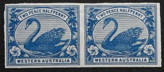 Rare 1901 Western Australia Imp Pair 2 1/2d Blue Swan Stameps Wmk W Crown A Muh