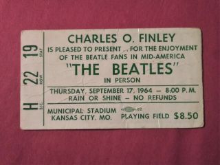 Beatles Rare Sept 17,  1964 Kansas City,  Mo Concert Ticket Stub