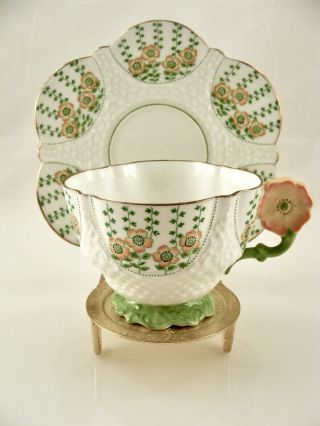 Rare Aynsley Art Deco Flower Handle Teacup And Saucer
