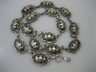 Rare Vintage Sterling Silver Signed Danecraft Water Lily Lotus Flower Necklace