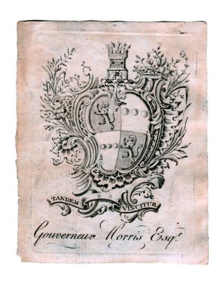 Ex Libris Bookplate Gouverneur Morris.  Rare 18th Century Of Founding Father Us