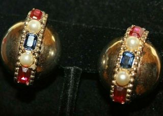 Rare Orb Coronation Clip On Earrings Signed Crown Trifari Hard To Come By