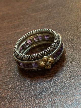 Rare Barbara Bixby Sterling Silver And 18k Gold Band Ring Sz 7 Purple Stone