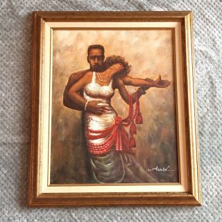 Rare M Harold Oil Painting On Canvas Framed Dancing Couple Wall Art
