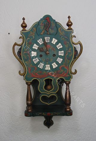 Rare Folklore Dutch Hindeloopen Art Nouveau Style Wall Clock