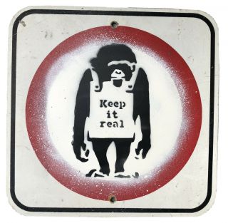 Banksy Spray “monkey” Street Sign Painting Rare Art Road Metal Sign