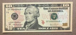 2004a $10 Gf00000448 Star,  Only 9,  600 Notes Printed,  Rare 3 - Digit Serial Gem