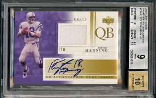 Peyton Manning 2001 Upper Deck Game Jersey Autographs Auto Ssp Bgs 9/10 Rare