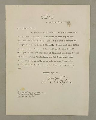 President William H.  Taft Signed 1918 Typed Letter Autographed Jsa Loa Rare