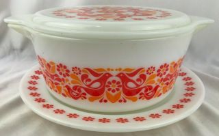 Rare Vintage Pyrex Penn Dutch Friendship Casserole Dish With Lid And Underplate