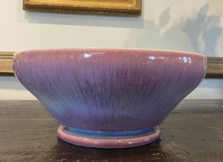 Antique 11” Rare Large Signed Ruskin Pottery Pink Blue Drip Glaze Footed Bowl