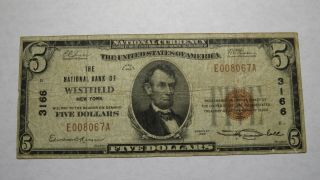 $5 1929 Westfield York Ny National Currency Bank Note Bill Ch.  3166 Rare