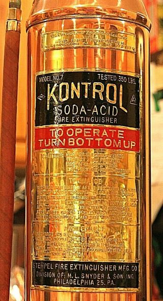 RARE Antique Vintage KONTROL Soda - Acid Copper Brass Fire Extinguisher - Polished 2