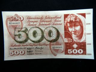 1970 Switzerland Rare Large Banknote 500 Francs Vf,