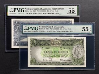 Australia 1 Pound & 5 Pounds Pmg Graded Coombs - Wilson / Rare
