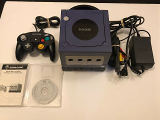 Nintendo Gamecube Indigo Purple System W/ Gameboy Player Disc & Attachment Rare