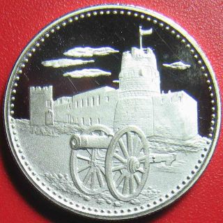 1970 Umm Al Qaiwain 2 Riyals Silver Proof Cannon 19th Century Fort Uae Rare Coin