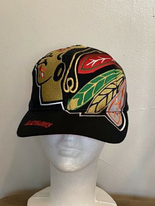 Vintage Chicago Blackhawks Big Logo Snapback Hat Cap By The Game Nhl Hockey Rare