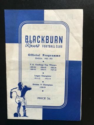 1950 - 51 Blackburn Rovers V Southampton - Rare Item