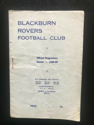 1949 - 50 Blackburn Rovers V Tottenham Hotspur (spurs) - Rare Item
