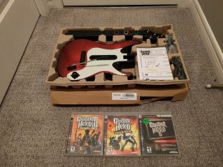 Ps3 Playstation 3 Guitar Hero 5 Guitar Bundle With 3 Games,  Box,  Dongle Rare
