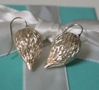 Tiffany & Co.  Authentic Silver Cone Weave Dangle Dangling Earrings - Rare