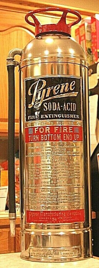 Rare Antique Vintage " Pyrene Soda - Acid " Chrome/steel Fire Extinguisher - Polished