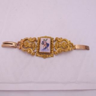 Fine rare large 18th century Georgian gold plated porcelain plaque bracelet 2