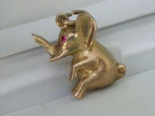 A VERY RARE 9ct SITTING DOWN ELEPHANT WITH RUBY EYES CHARM 5grms (Georg Jensen) 3