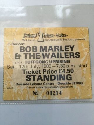 Bob Marley Rare Concert Ticket Uprising Deeside Leisure Center