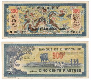 French Indochina Rare 500 Piasters Axf Banknote 1944 Nd P - 68 Mismatched Serial